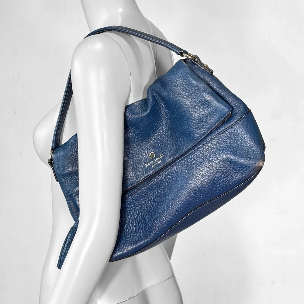 Kate Spade Cobble Hill Little Minka Navy Blue Pebbled Leather Satchel Bag